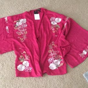 Diane Gilman burgundy embroidered kimono size XL